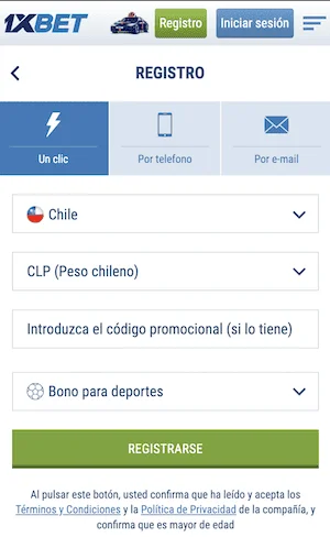 CÓMO REGISTRARSE EN 1XBET CHILE
